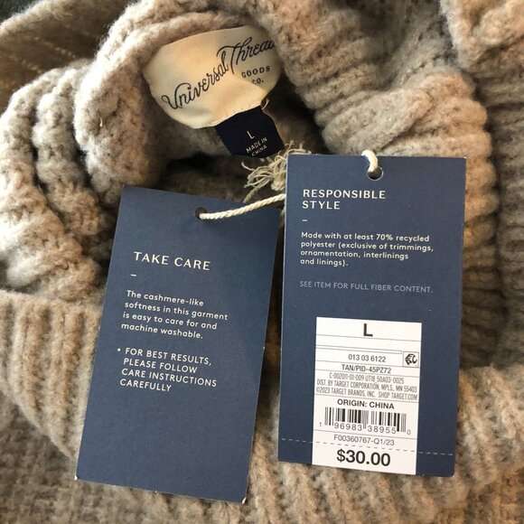 Universal Thread Womens Turtleneck Sweater Oversized Cropped Beige L - Picture 3 of 5